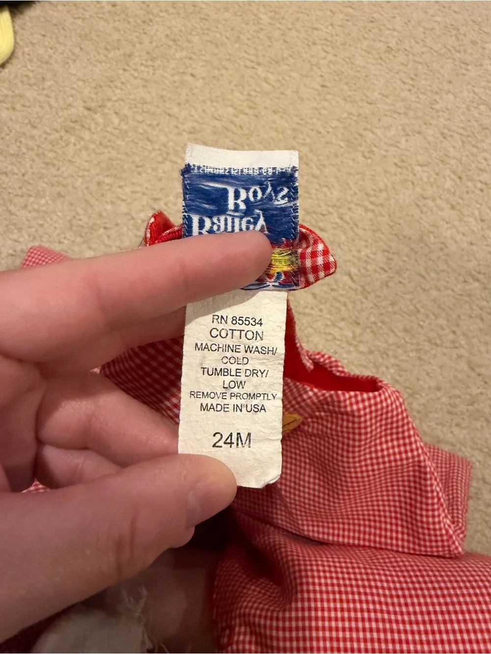 Red Gingham Kids One-Piece Bodysuit with Sports Applique